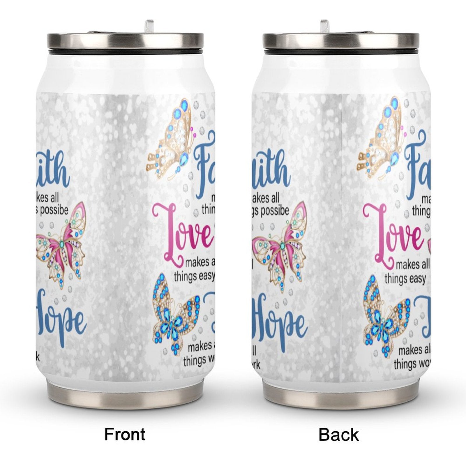 Faith Love Hope Unique Christian Stainless Steel Tumbler with Straw SALE-Personal Design