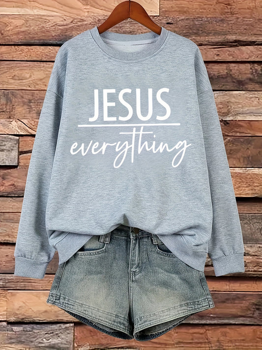 Jesus Over Everything Plus Size Women's Christian Pullover Sweatshirt claimedbygoddesigns