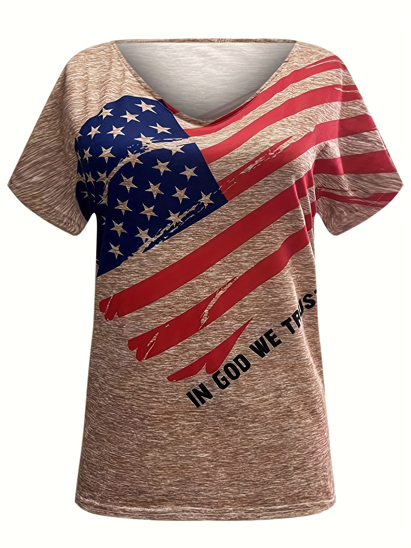 In God We Trust Patriotic American Flag Plus Size Women's Christian T-shirt claimedbygoddesigns