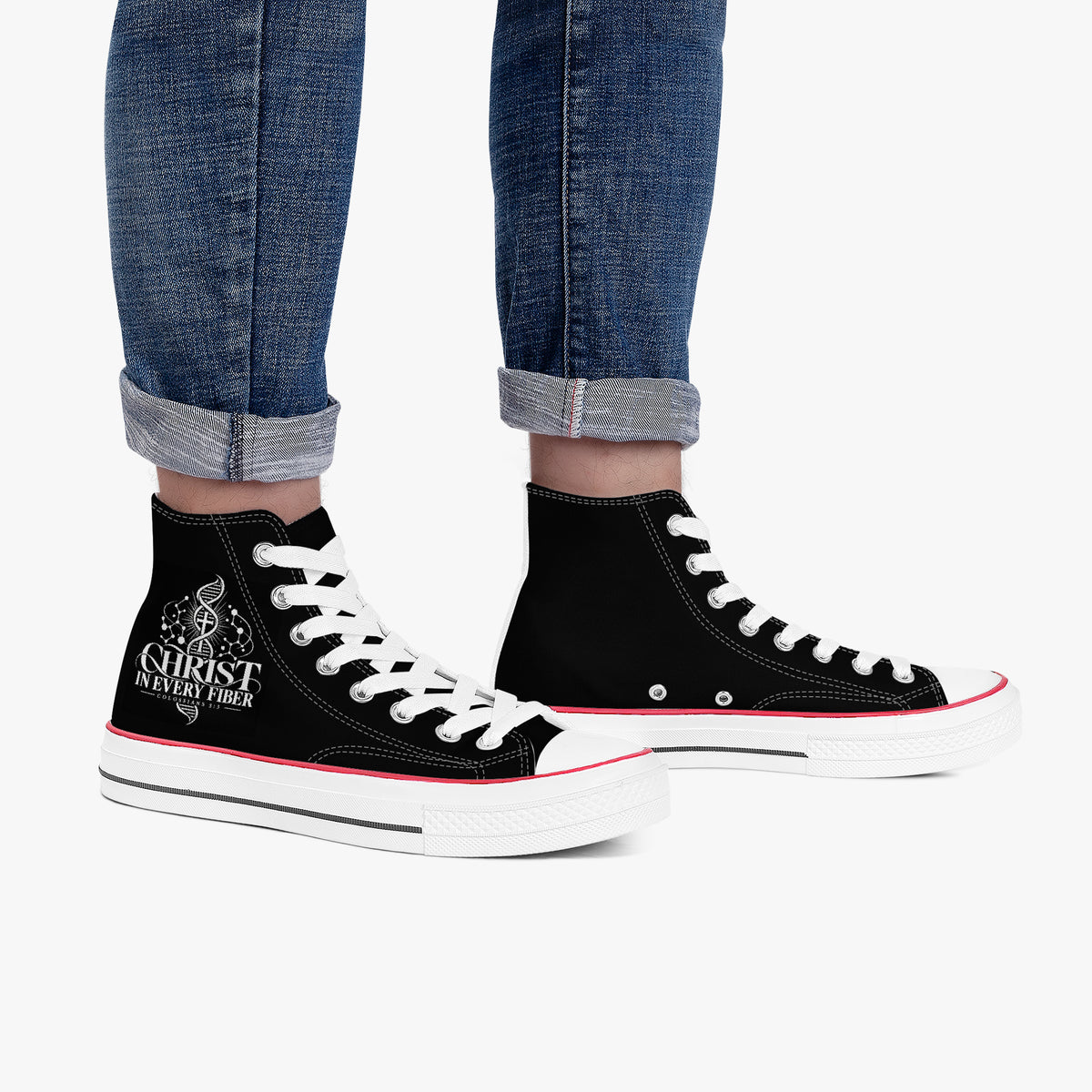 Christ In Every Fiber unisex Christian high-top canvas sneakers, view 7