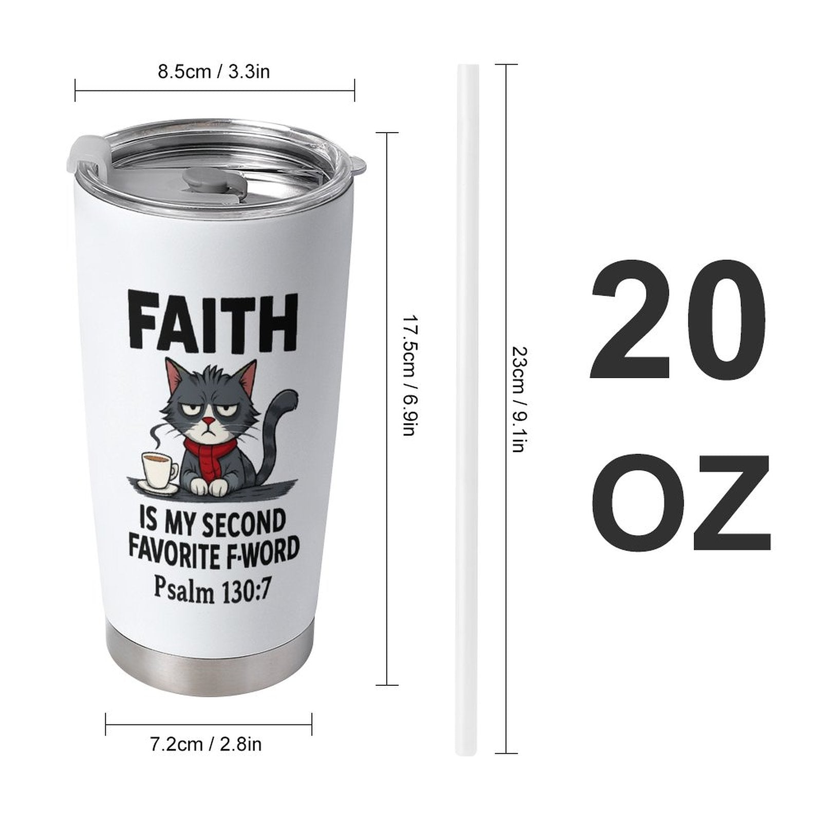 Funny Faith 20oz Insulated Stainless Steel Tumbler with Lid - ClaimedbyGodDesigns