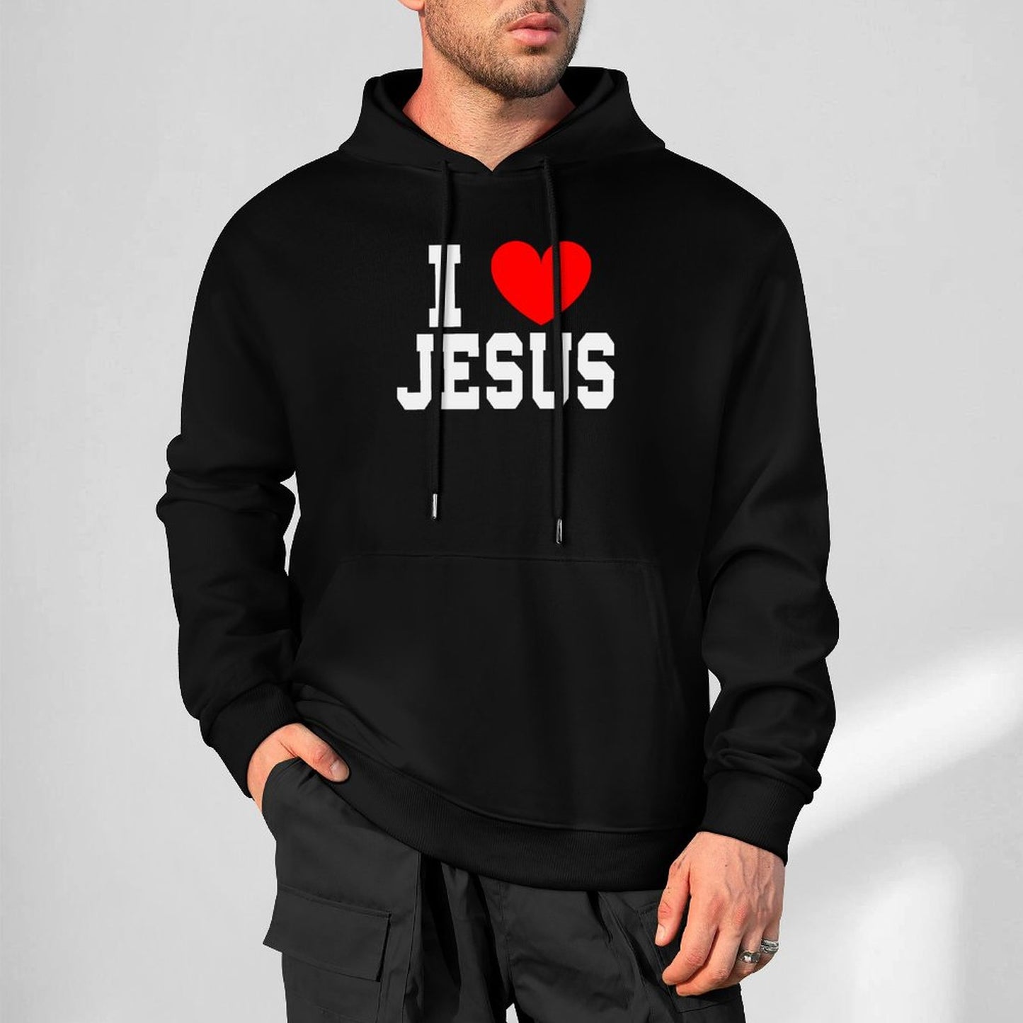 I Love Jesus Men's Christian Hooded Pullover Sweatshirt