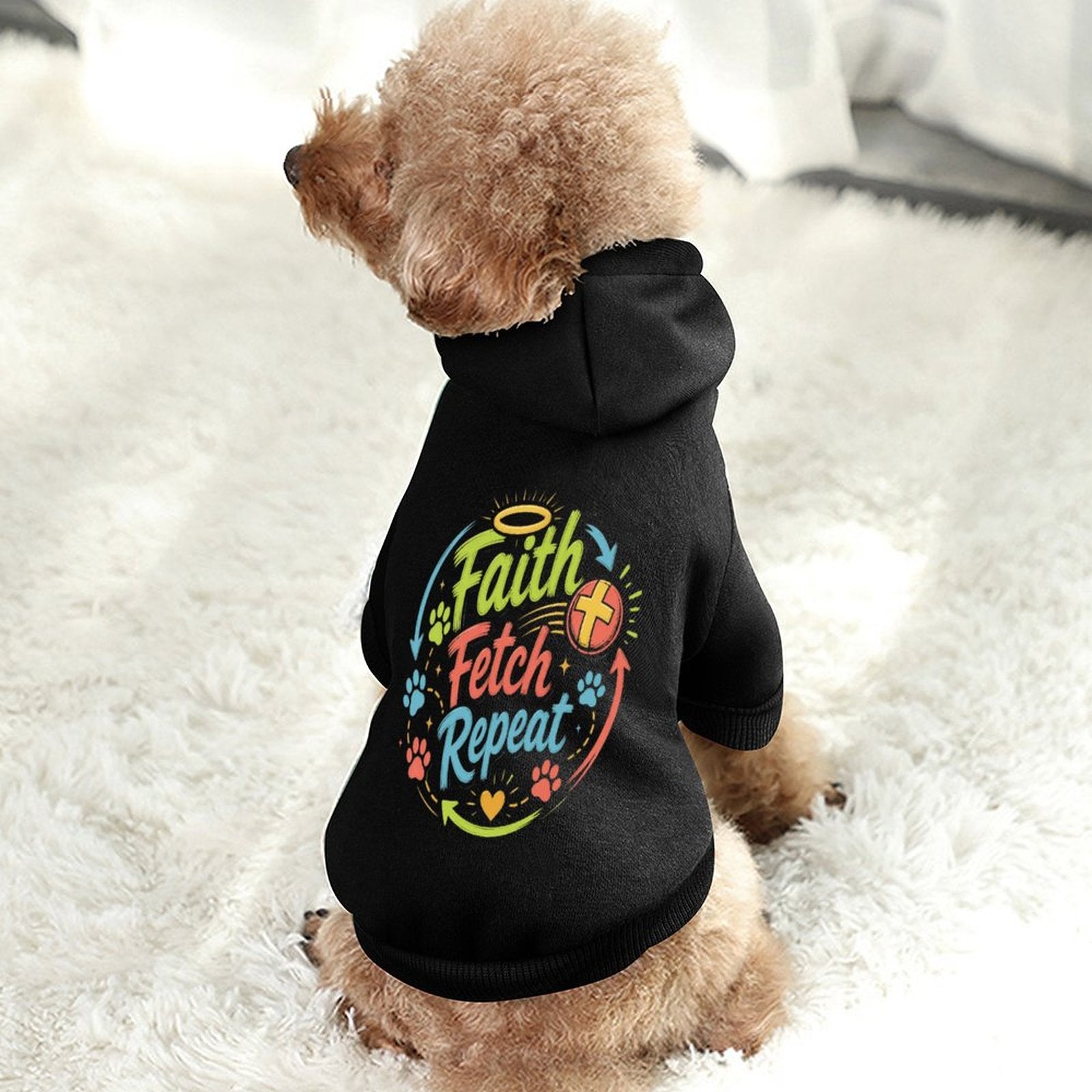 Faith Fetch Repeat Christian Pet Hooded Pullover Sweatshirt Dog Hoodie Warm, Soft & Breathable - ClaimedbyGodDesigns