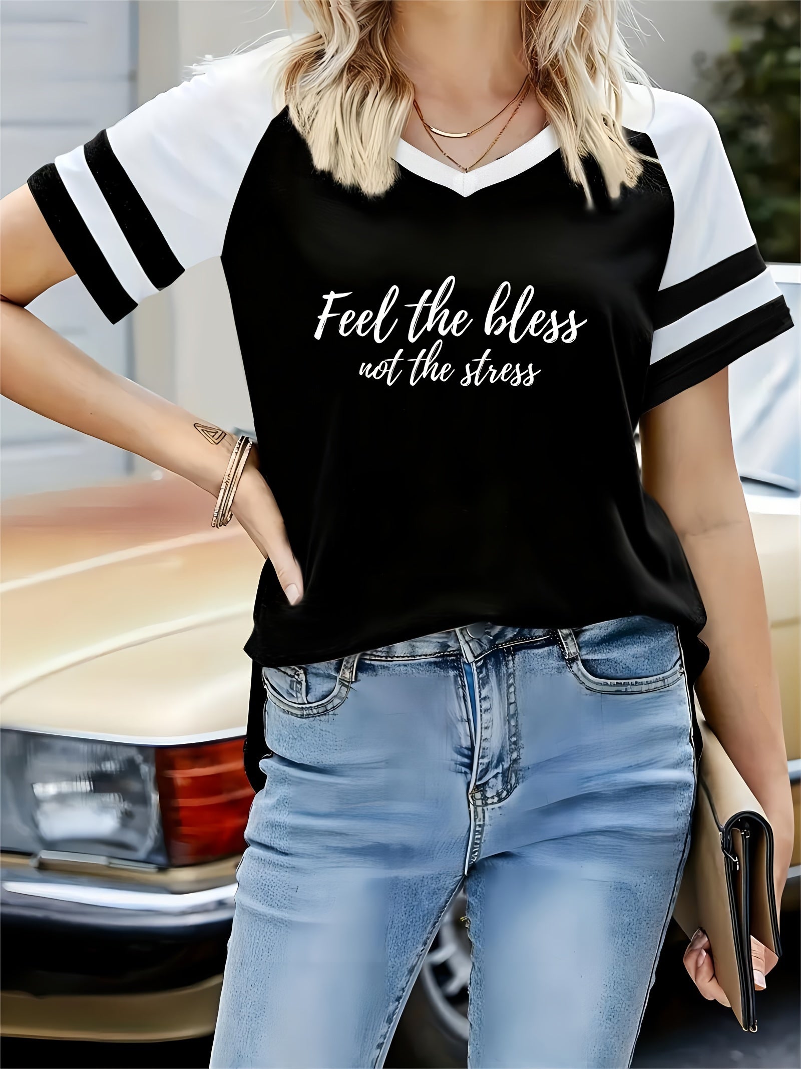 Feel The Bless Not The Stress Plus Size Women's Christian T-shirt claimedbygoddesigns