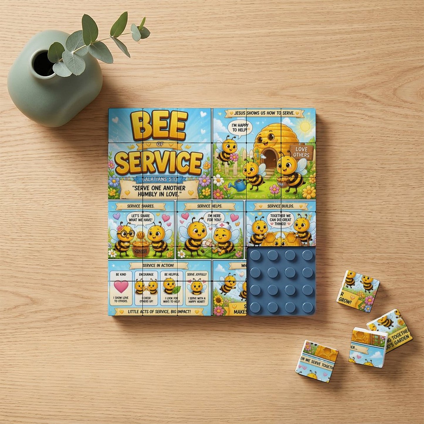 Bee of Service – Building Block Puzzle Ornament - ClaimedbyGodDesigns