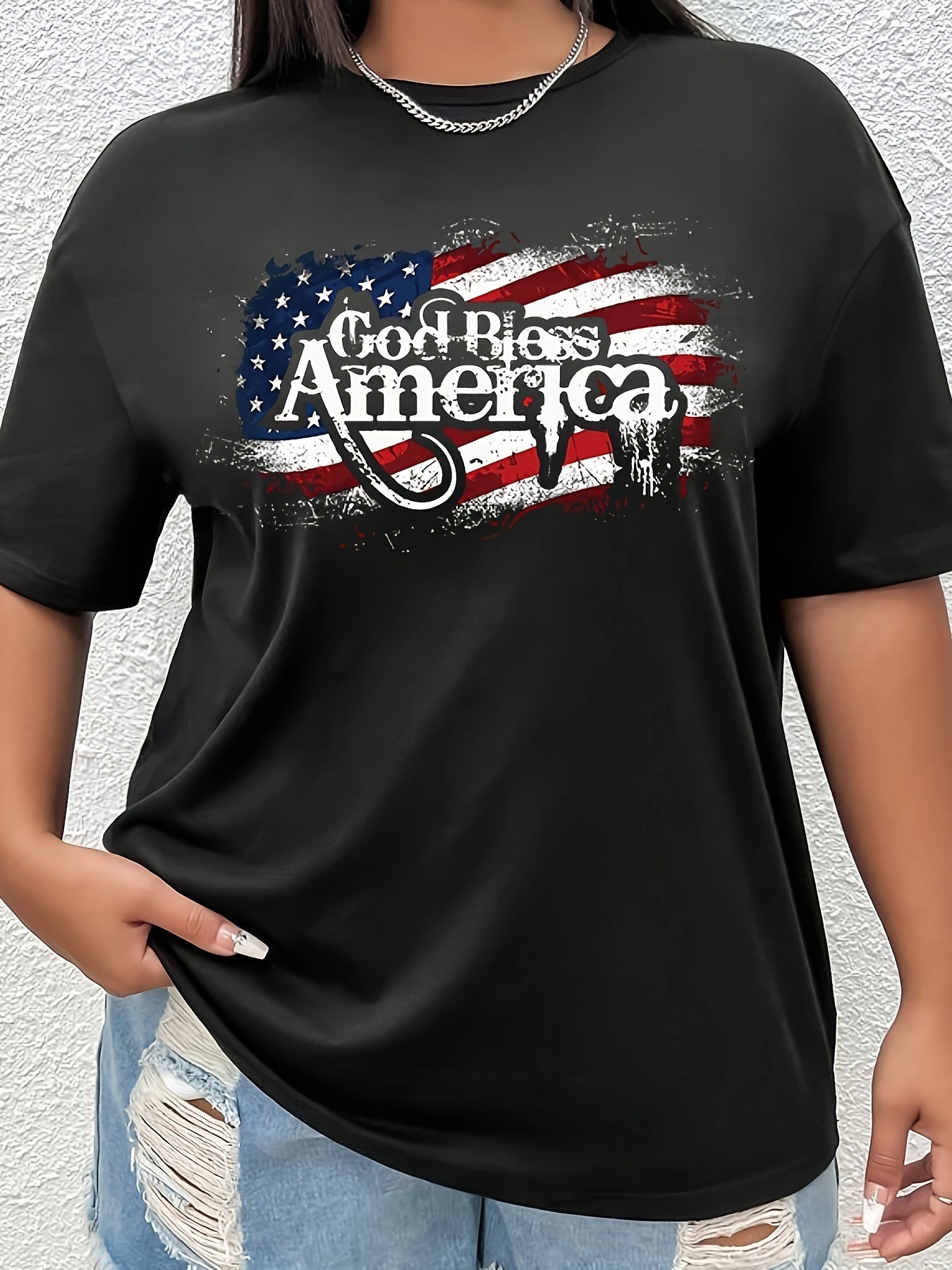 God Bless America Patriotic American Flag Women's Christian T-shirt claimedbygoddesigns