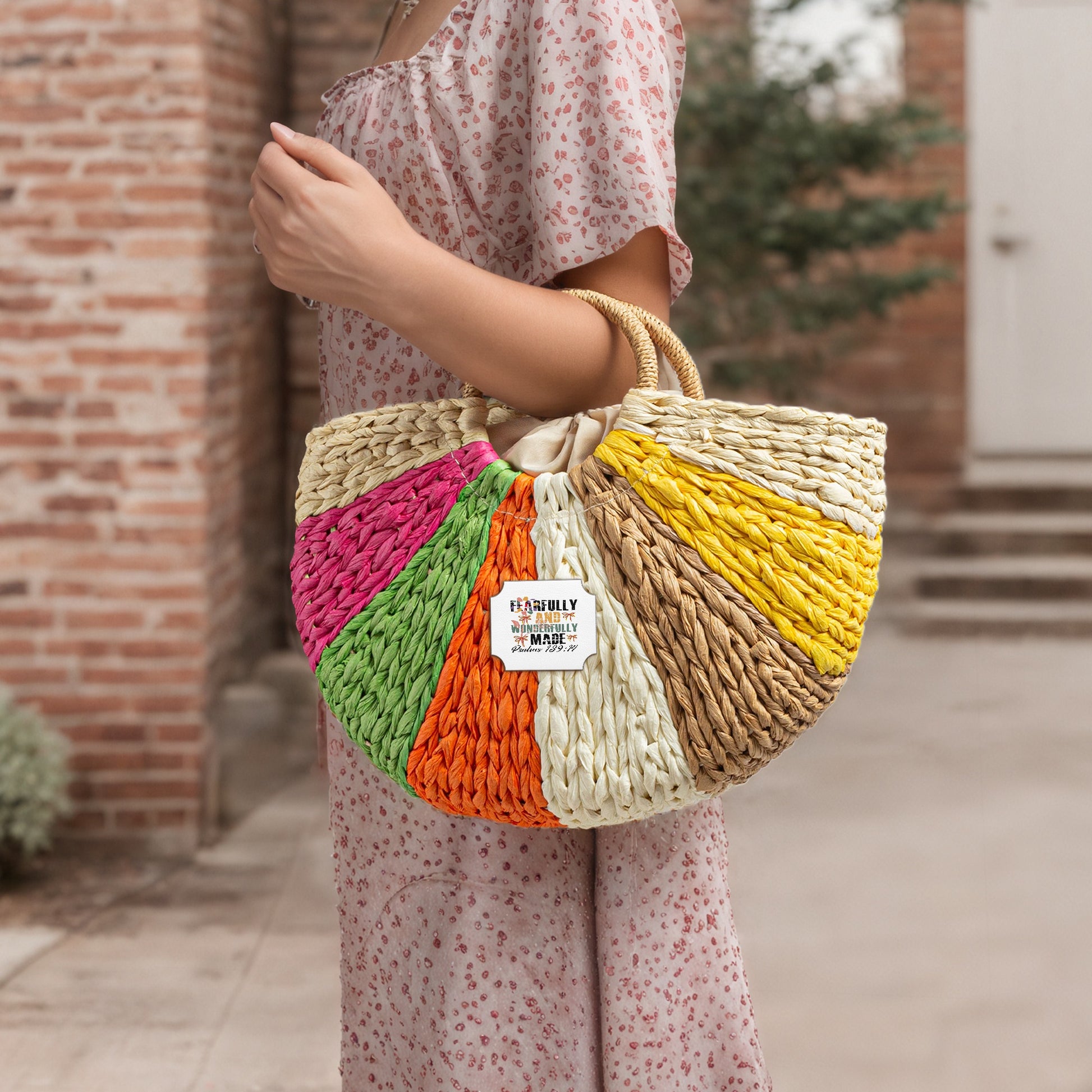 Fearfully And Wonderfully Made Christian Straw Rainbow Handbag - ClaimedbyGodDesigns