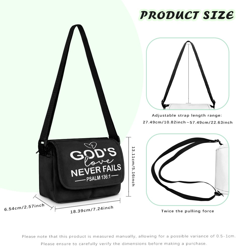 God's Love Never Fails Christian Kids Flap Crossbody Bag
