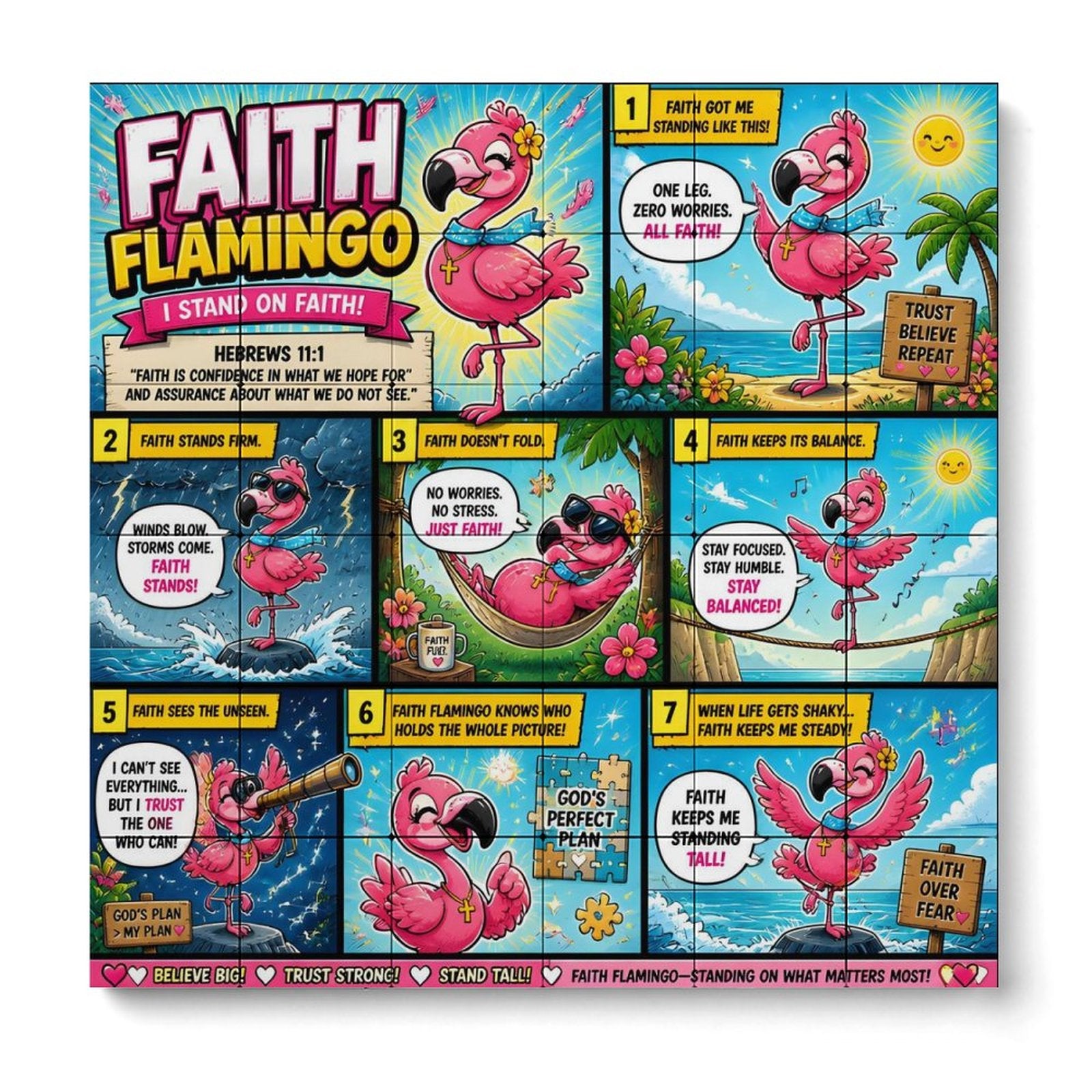 Faith Flamingo – Building Block Puzzle Ornament - ClaimedbyGodDesigns