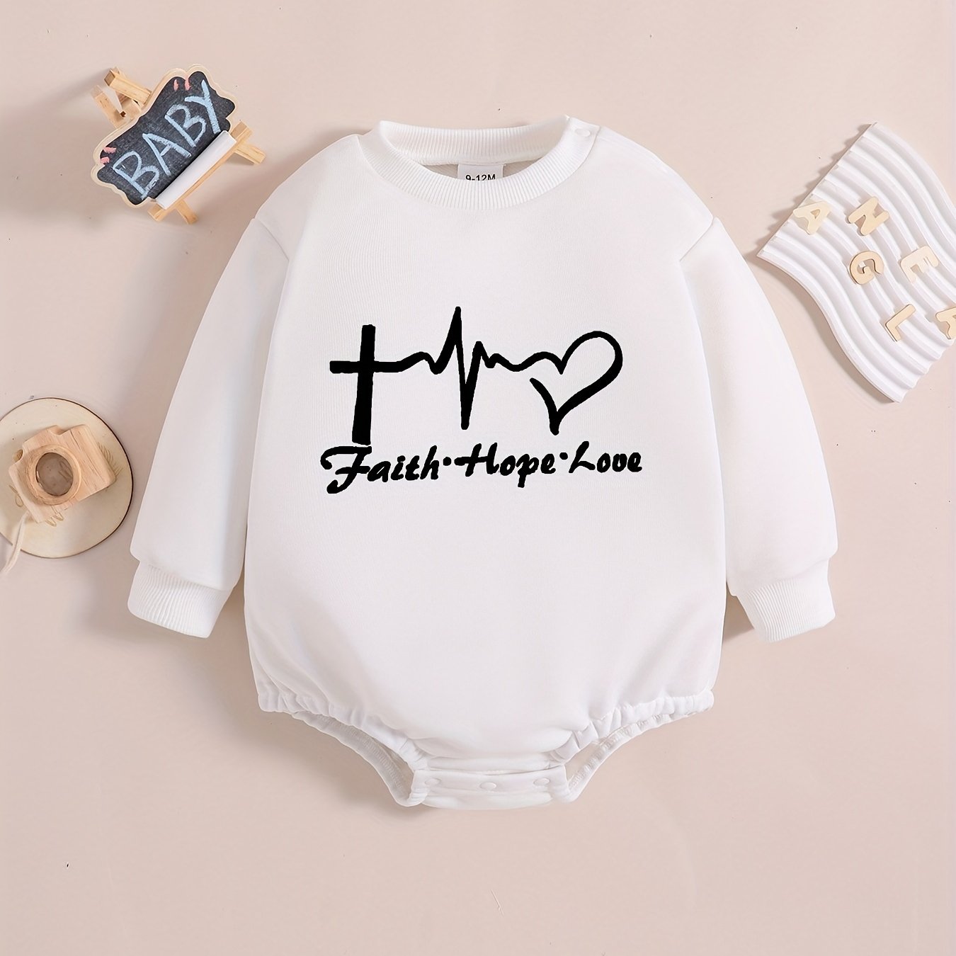 FAITH & HOPE & LOVE Long Sleeve Christian Baby Onesie claimedbygoddesigns