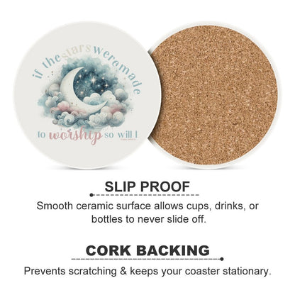 So Will I Worship Him Christian Round Ceramic Coaster - ClaimedbyGodDesigns