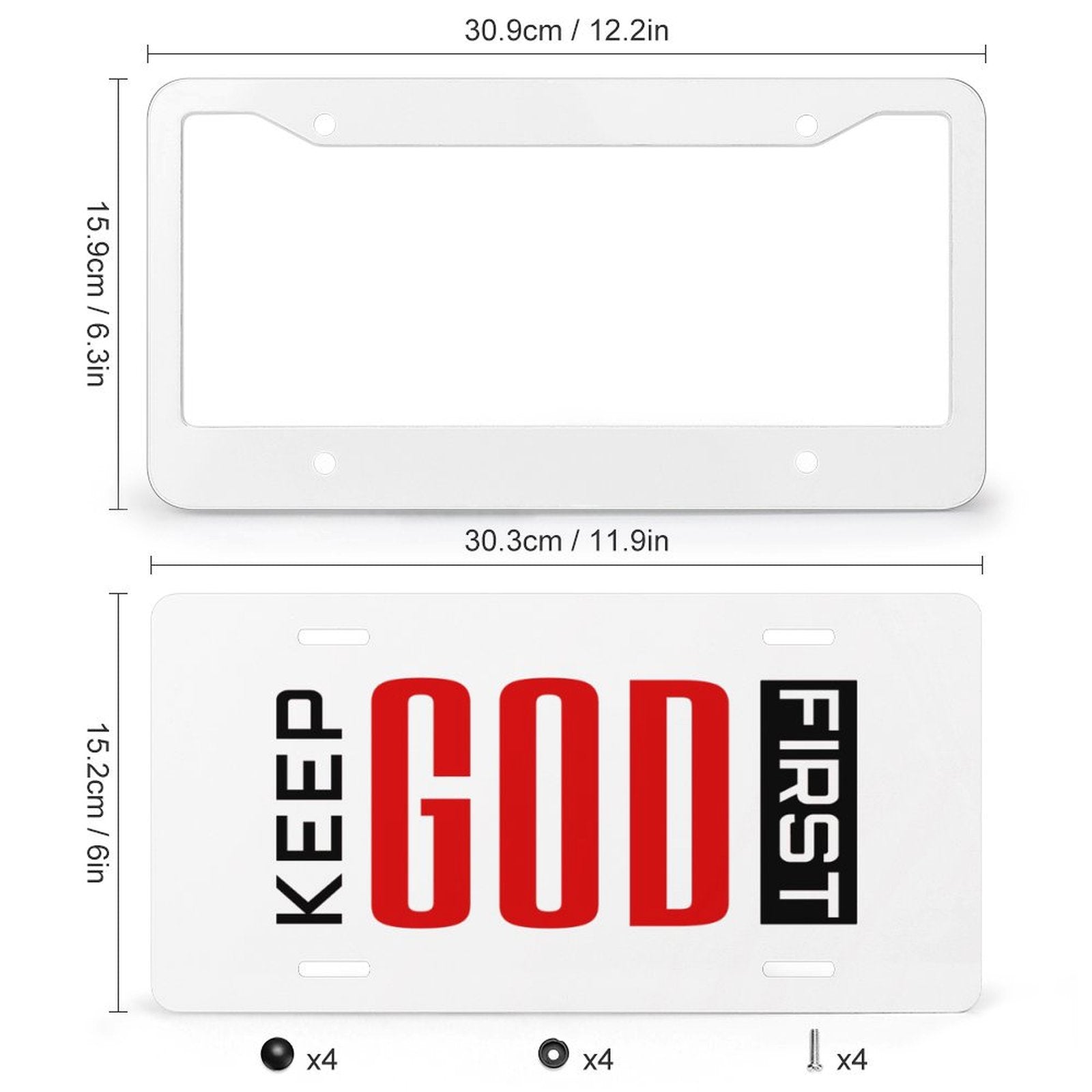 Keep Him First Christian License Plate (4 Round Holes) - ClaimedbyGodDesigns