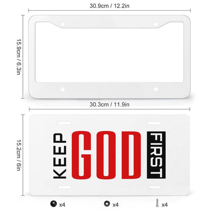 Keep Him First Christian License Plate (4 Round Holes) - ClaimedbyGodDesigns
