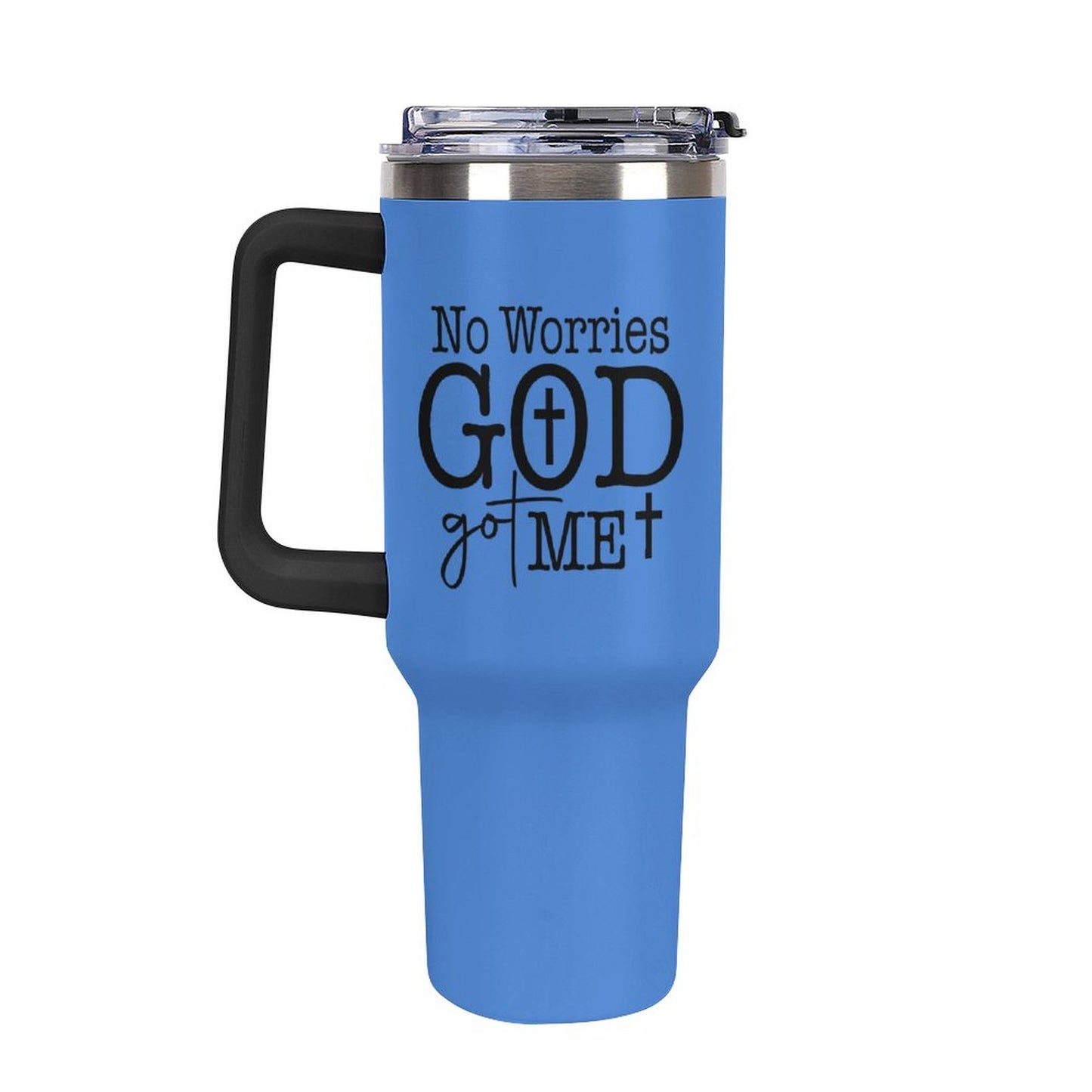 No Worries God Got Me 40oz Insulated Christian Tumbler with Handle and Straw