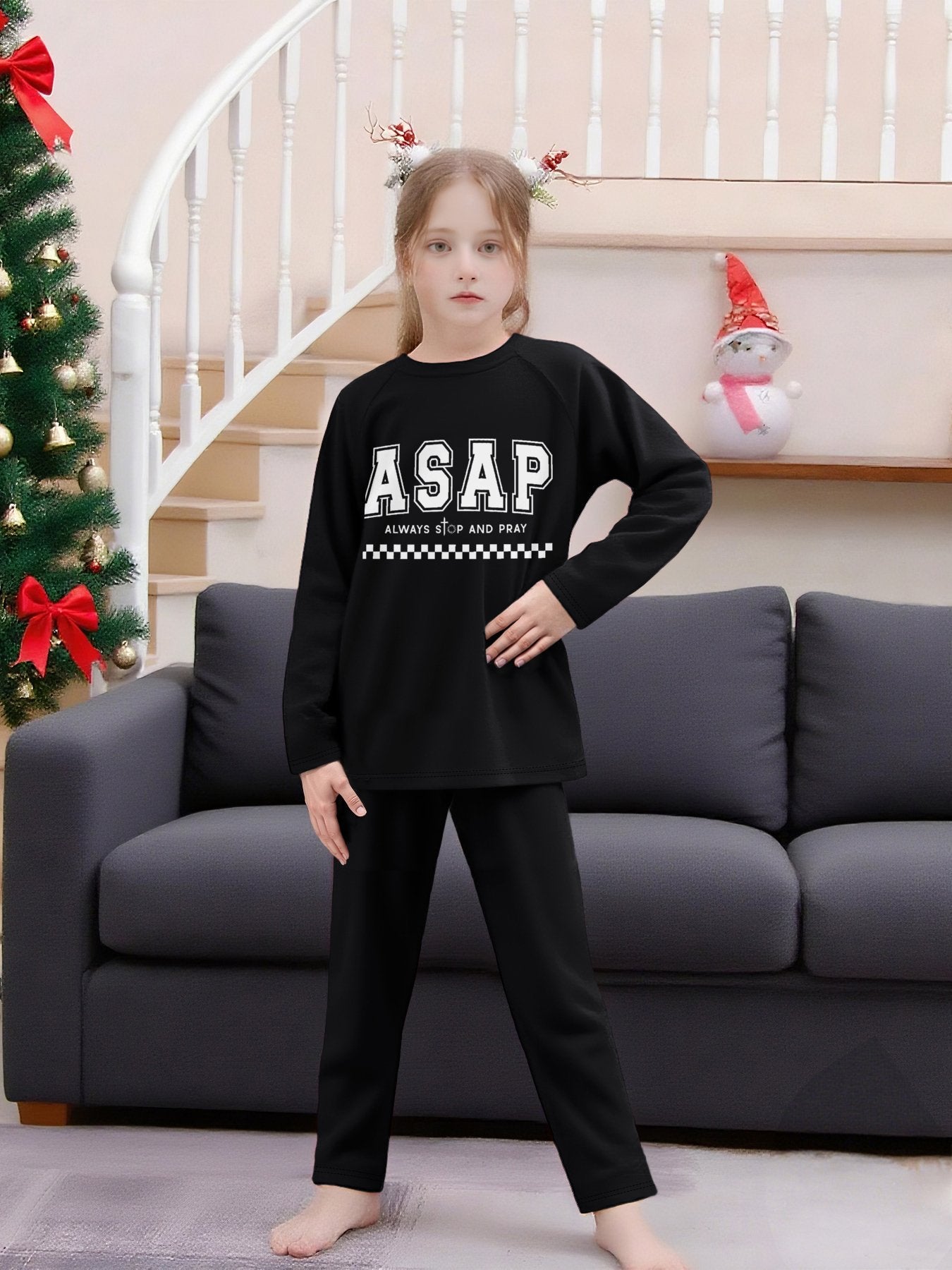 Always Stop And Pray Youth Christian Plaid Pajamas
