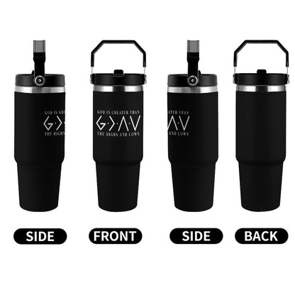 He Is Greater Christian 30oz Car Tumbler with Handle - ClaimedbyGodDesigns