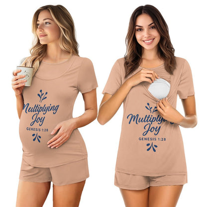 Multiplying Joy Christian Maternity Short Sleeve Pajama Set - ClaimedbyGodDesigns