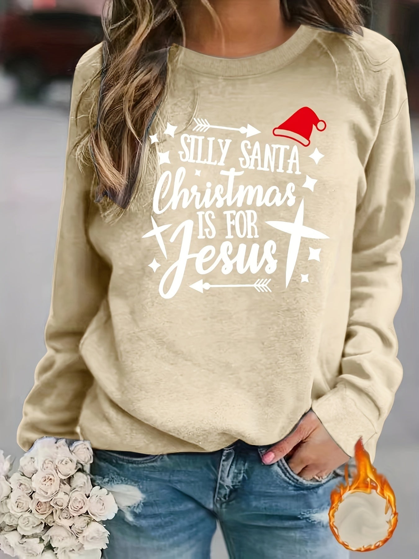 Silly Santa Christmas Is For Jesus Women's Christian Pullover Sweatshirt claimedbygoddesigns