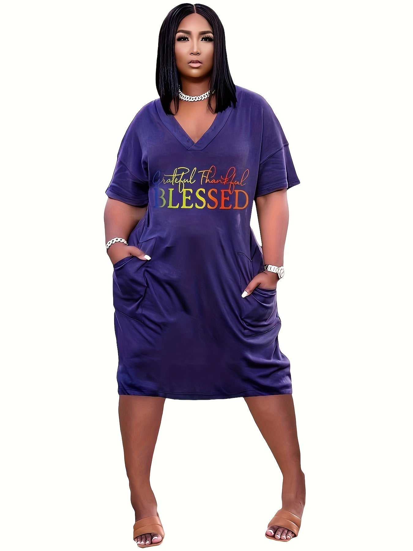 Grateful Thankful Blessed Plus Size Women's Christian Casual Dress claimedbygoddesigns