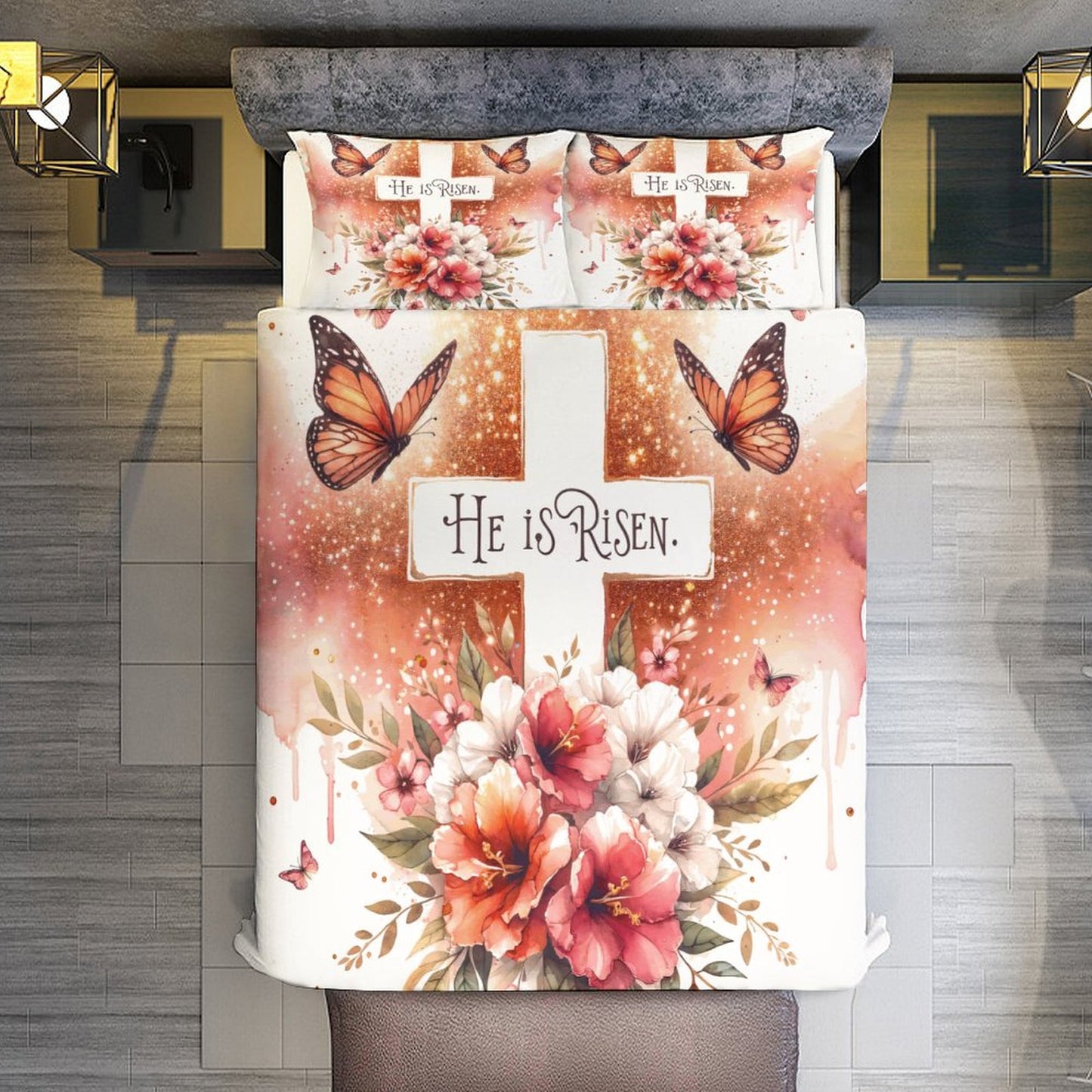 He Is Risen 3-Piece Christian Comforter Bedding Set-86"×70"/ 218×177cm SALE-Personal Design