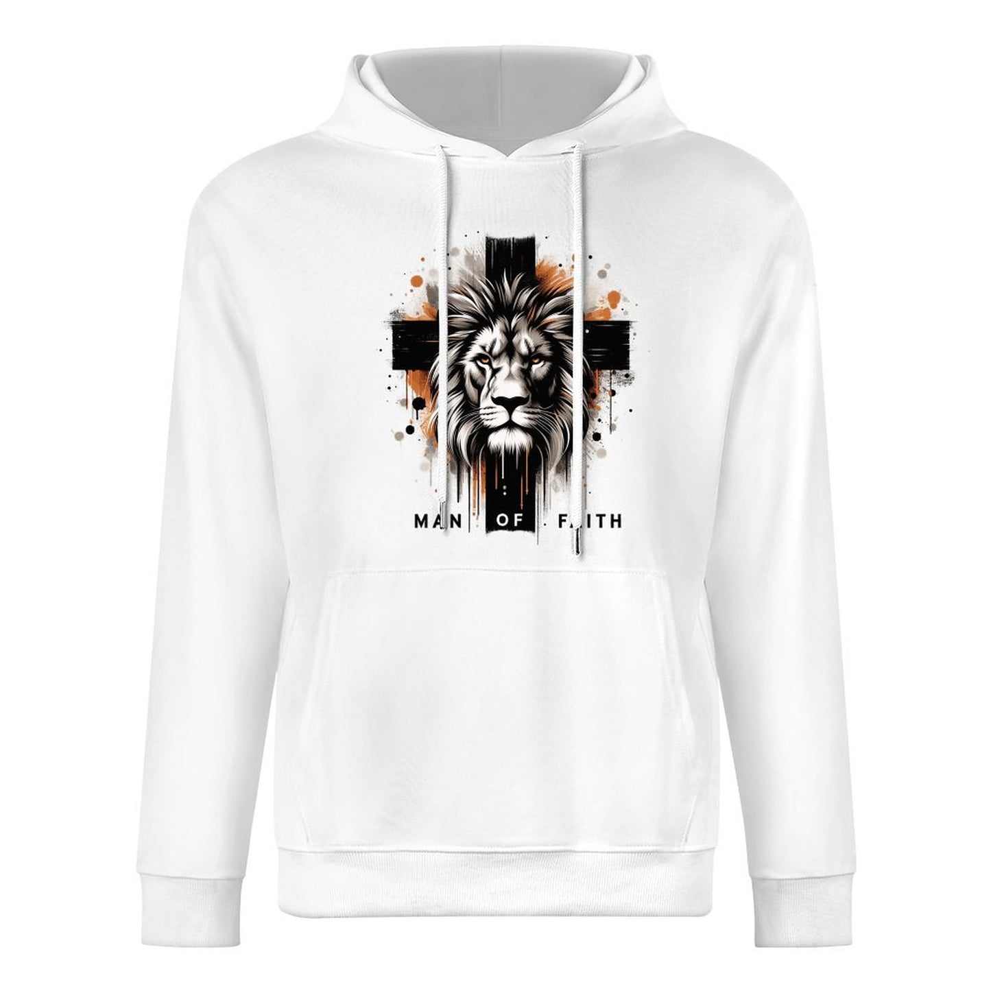 Man of Faith (lion cross) Men's Christian Hooded Pullover Sweatshirt