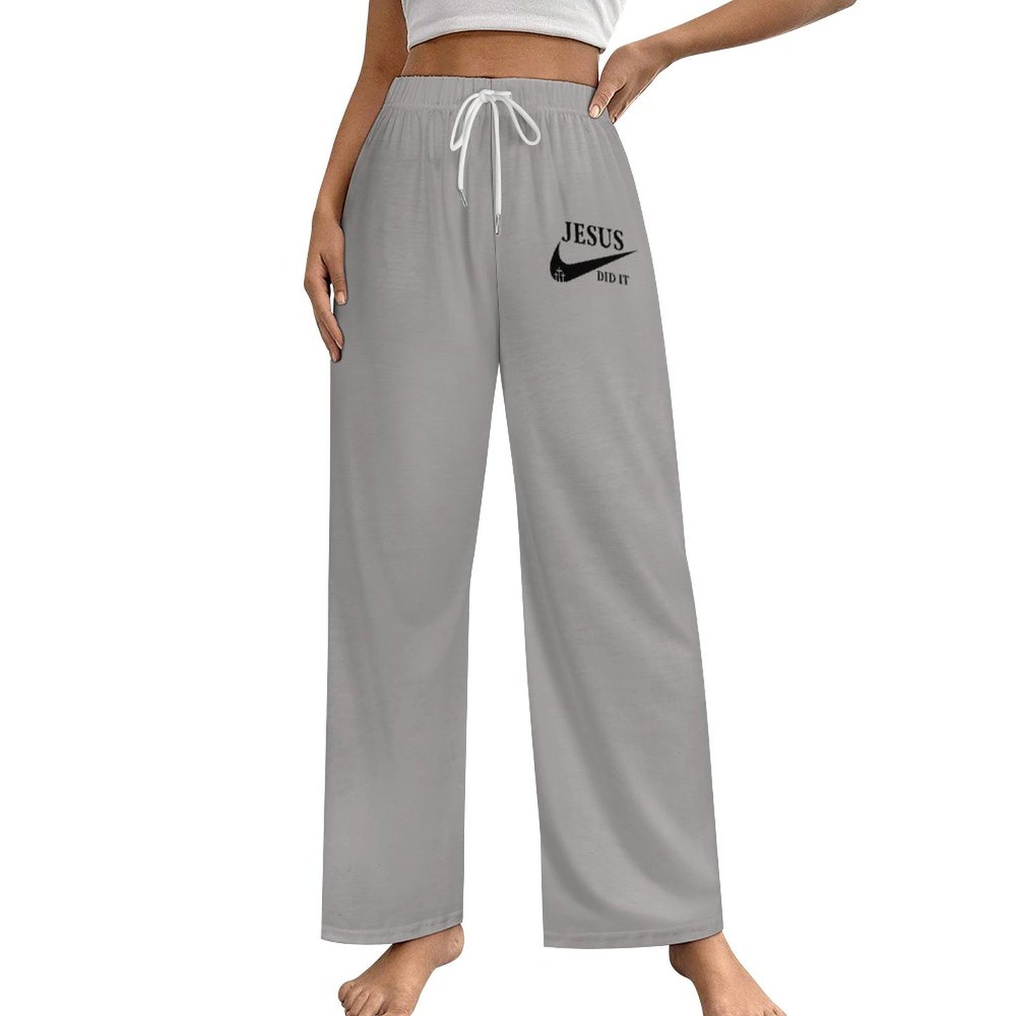 Jesus Did It Women's Christian Faux Cotton Drawstring Wide Leg Pajamas Pants