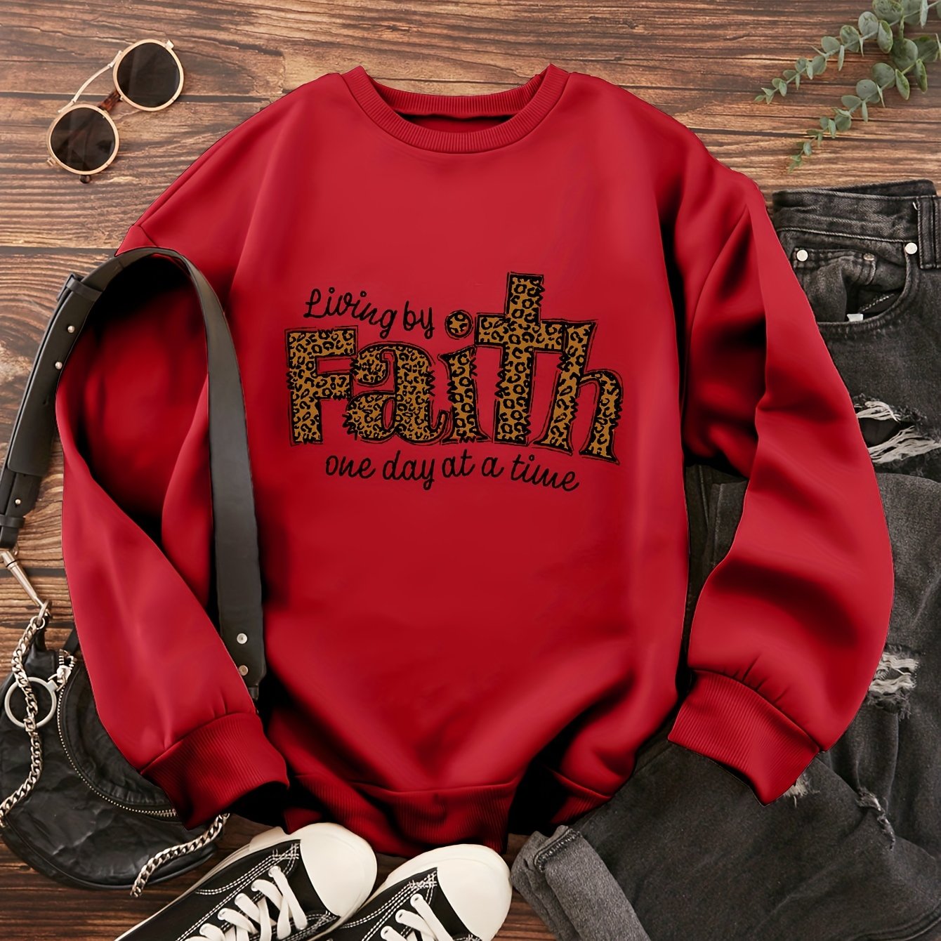 Living By Faith One Day At A Time Women's Christian Pullover Sweatshirt claimedbygoddesigns