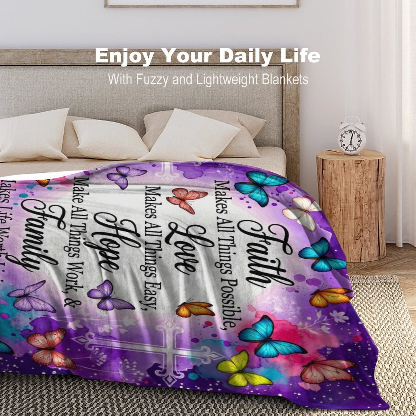 Faith Love Hope Family Christian Flannel Blanket (50"×60") - ClaimedbyGodDesigns