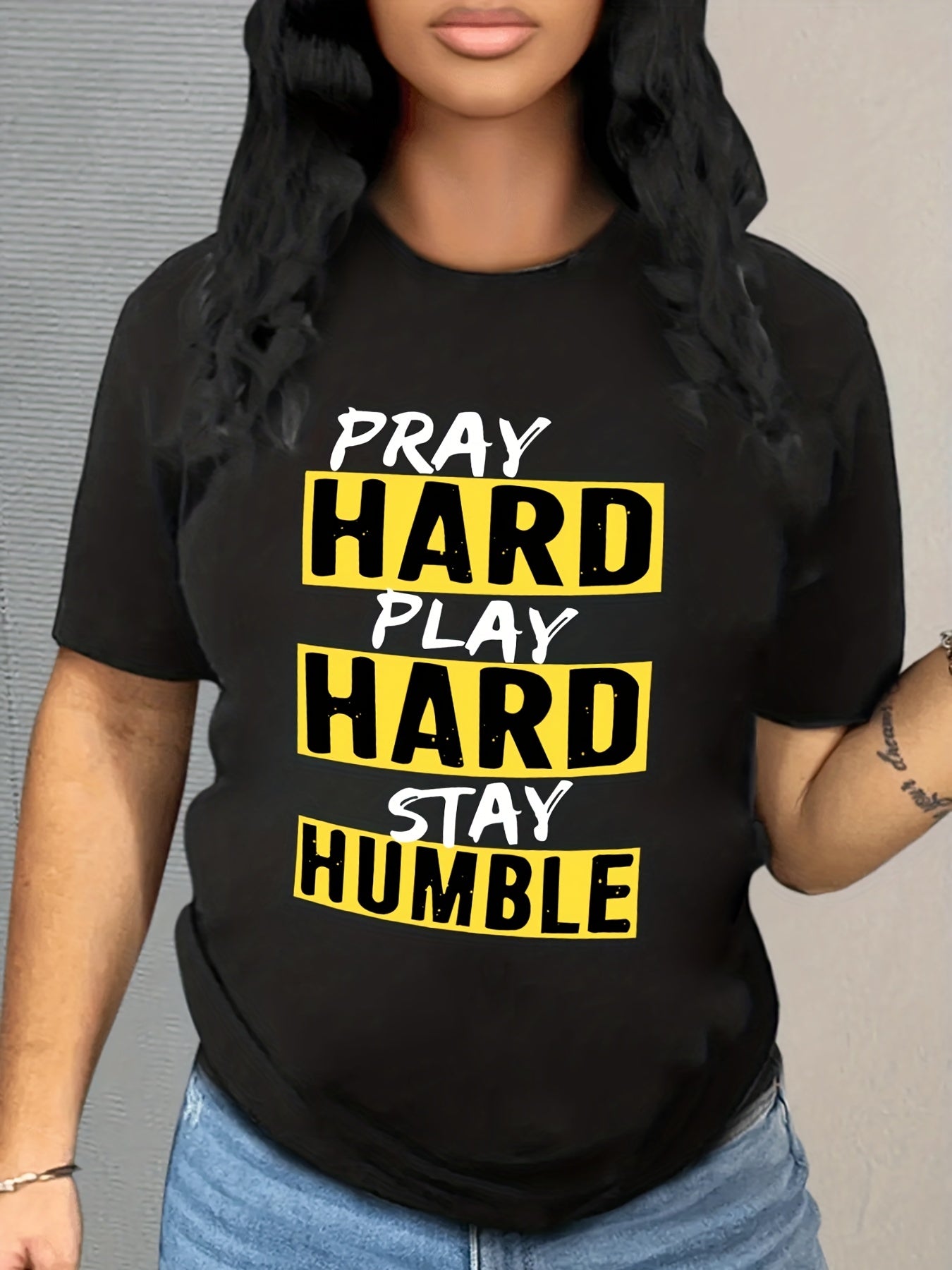 Pray Hard Play Hard Stay Humble Women's Christian T-shirt claimedbygoddesigns