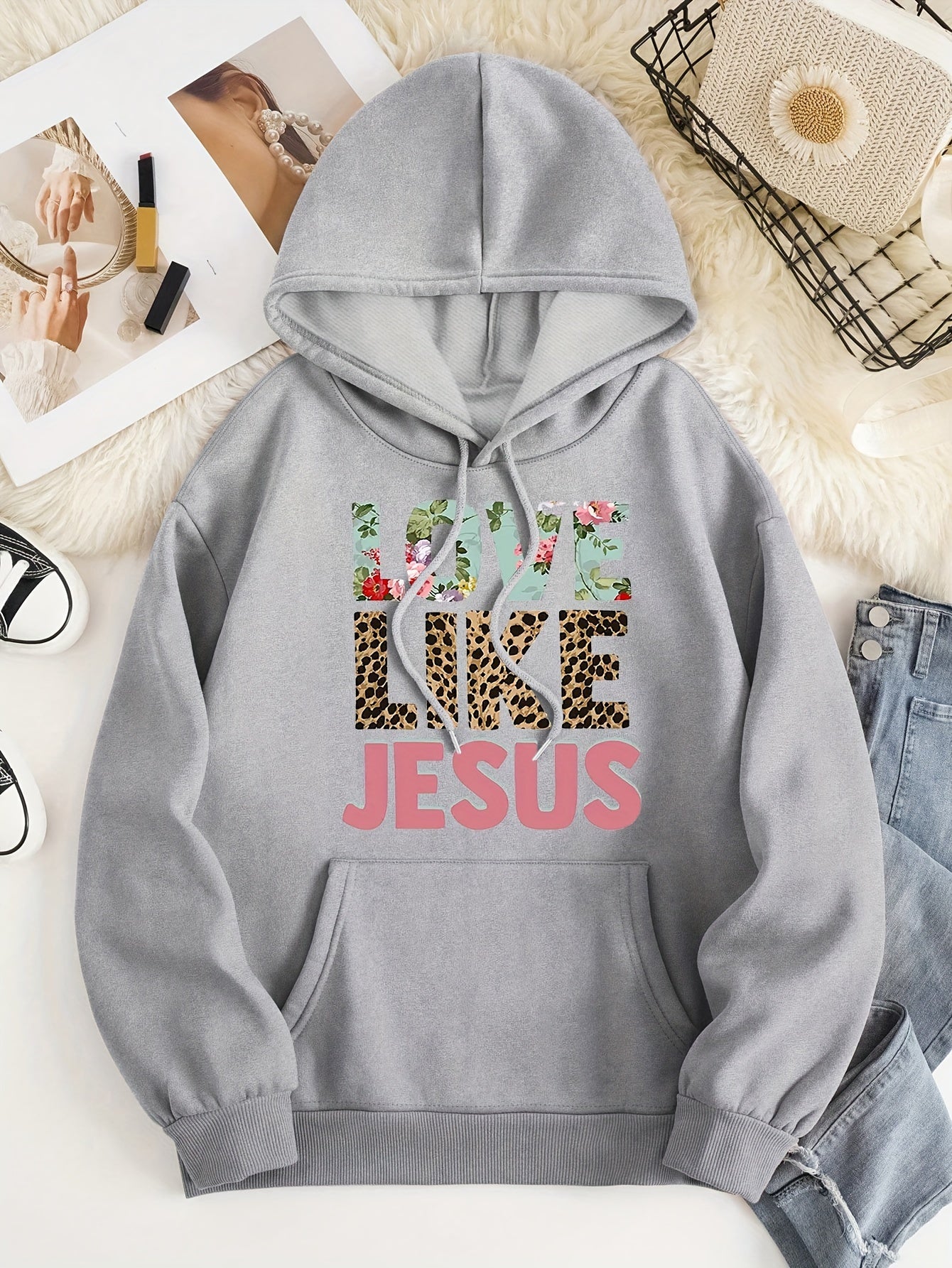 Love Like Jesus Women's Christian Pullover Hooded Sweatshirt claimedbygoddesigns