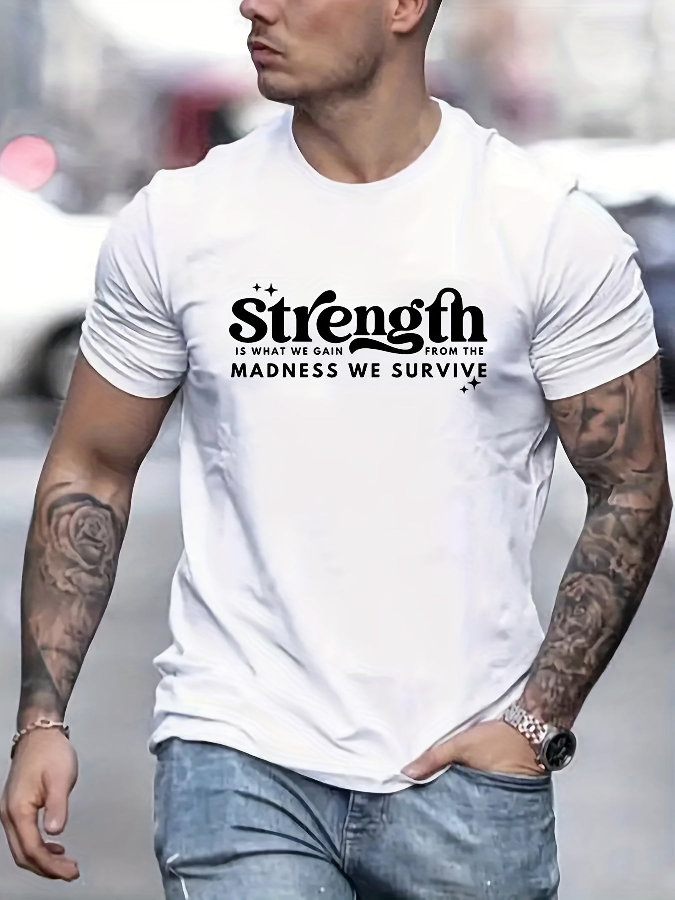 Strength Is What We Gain From The Madness We Survive Men's Christian T-shirt claimedbygoddesigns