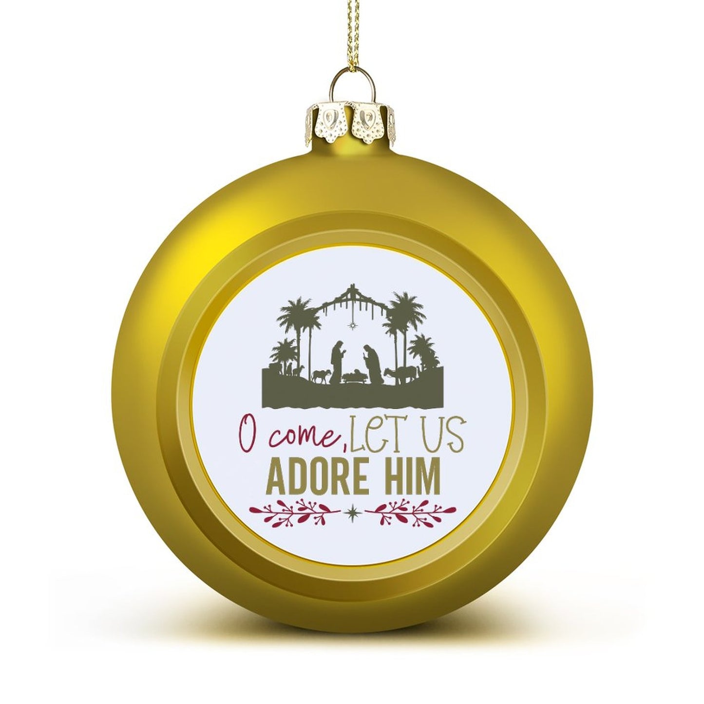 O Come Let Us Adore Him  Christian Christmas Tree Hanging Ball