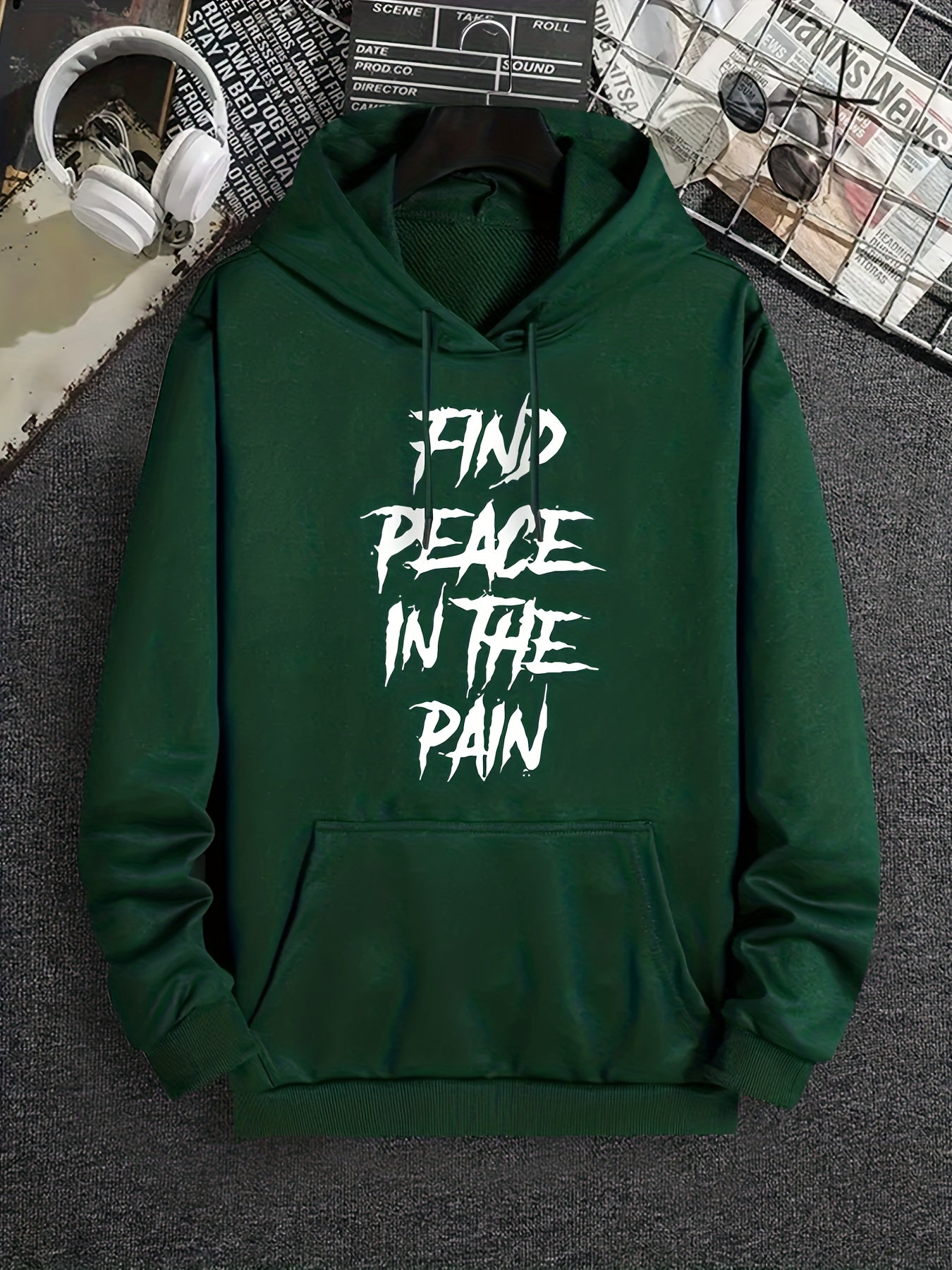 FIND PEACE IN THE PAIN Men's Christian Pullover Hooded Sweatshirt claimedbygoddesigns