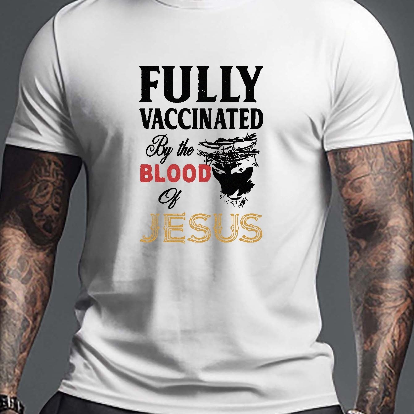 Fully Vaccinated By The Blood Of Jesus Men's Christian T-shirt claimedbygoddesigns