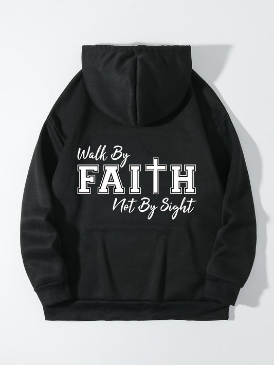 Walk By Faith Not By Sight plus size Women's Christian Pullover Hooded Sweatshirt claimedbygoddesigns