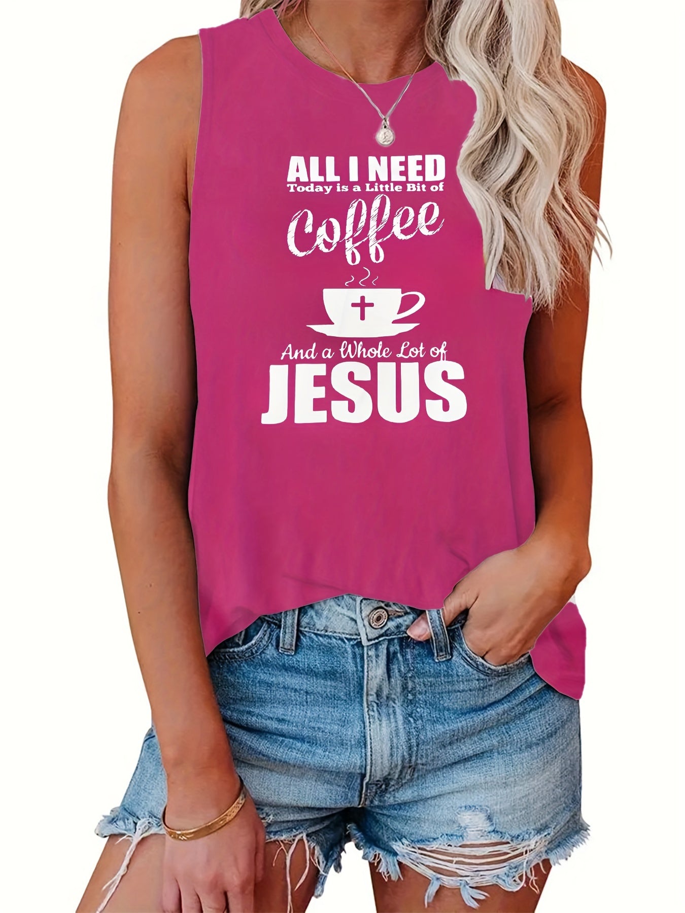 All I Need Is A Little Bit Of Coffee And A Whole Lot Of Jesus Women's Christian Tank Top claimedbygoddesigns