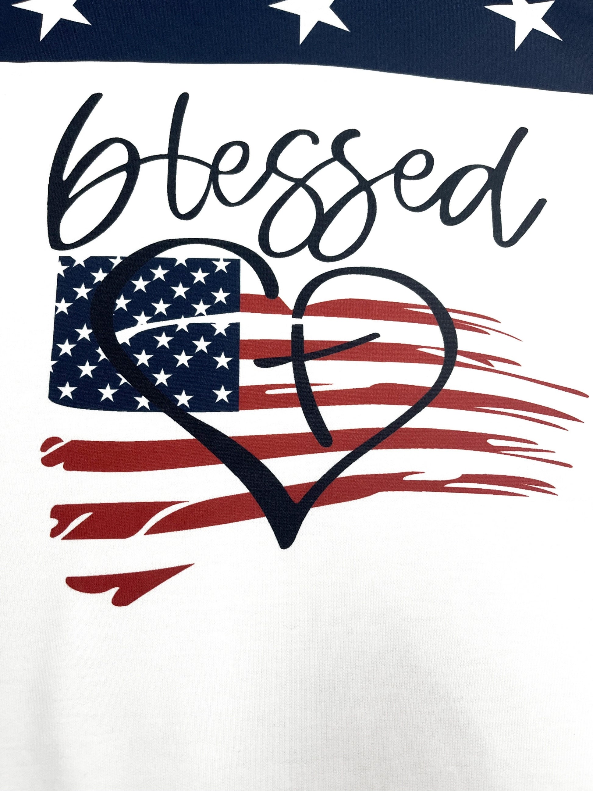 Blessed Patriotic American Flag Women's Christian Pullover Hooded Sweatshirt claimedbygoddesigns