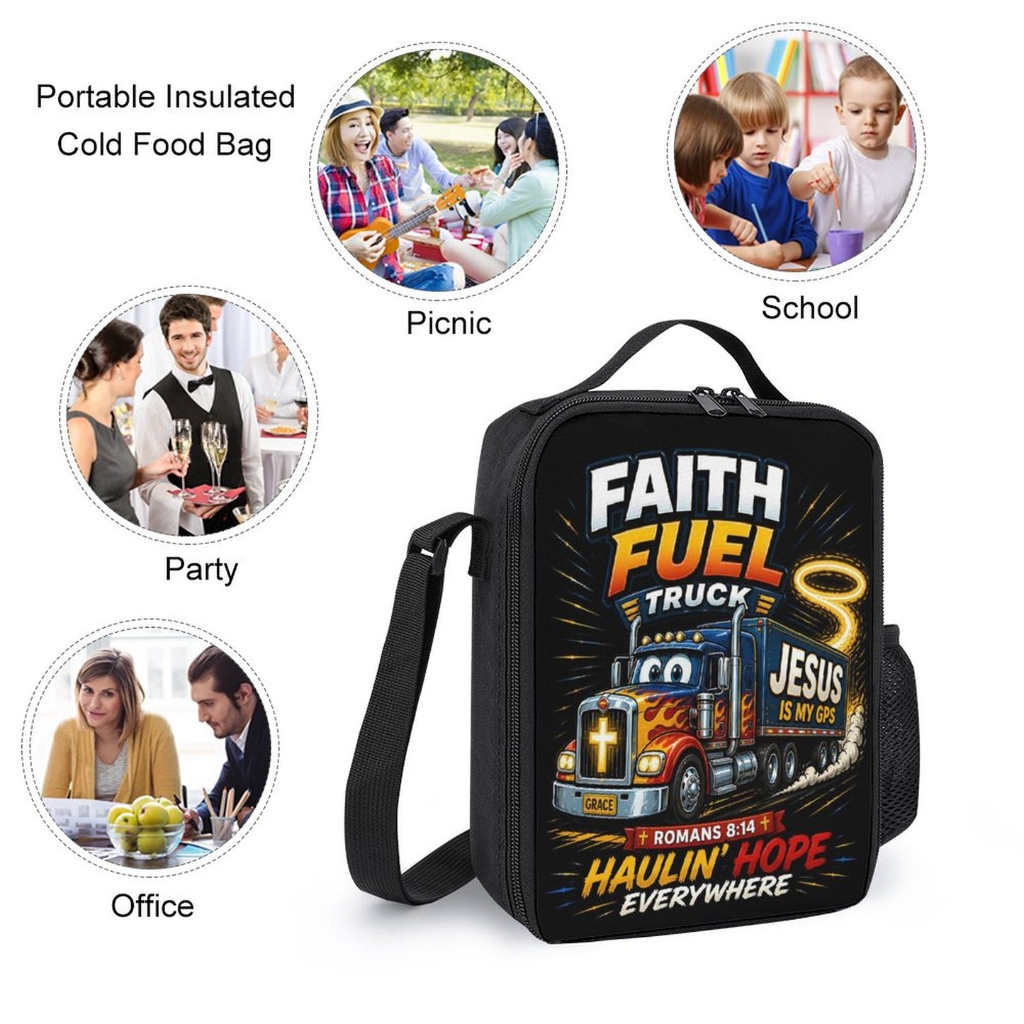 Faith Fuel Truck Christian 3 PCS Bag Set (Backpack, Lunch Bag and Pencil Case) - ClaimedbyGodDesigns