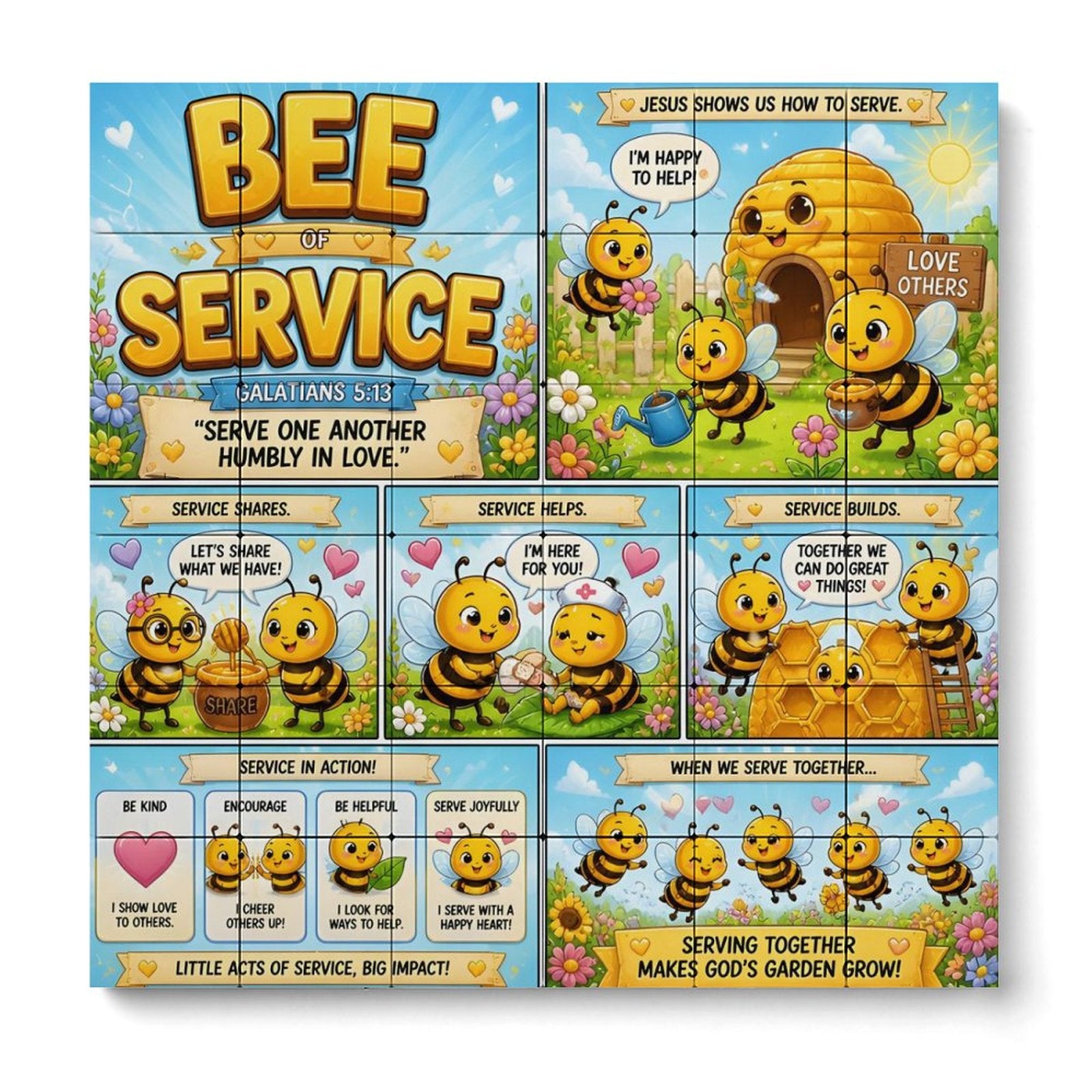 Bee of Service – Building Block Puzzle Ornament - ClaimedbyGodDesigns