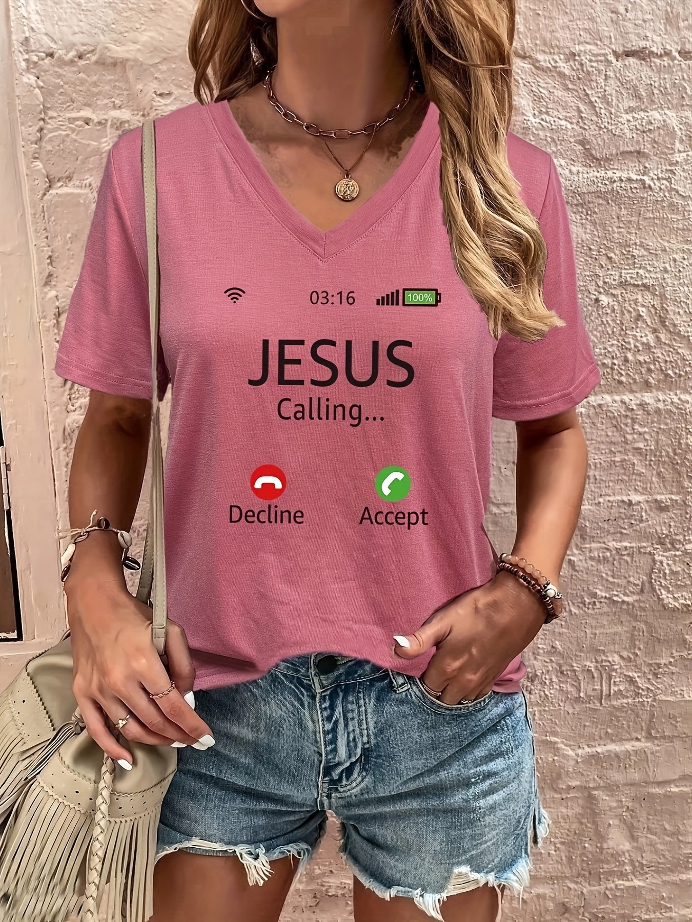 Jesus Is Calling Women's Christian V Neck T-Shirt claimedbygoddesigns