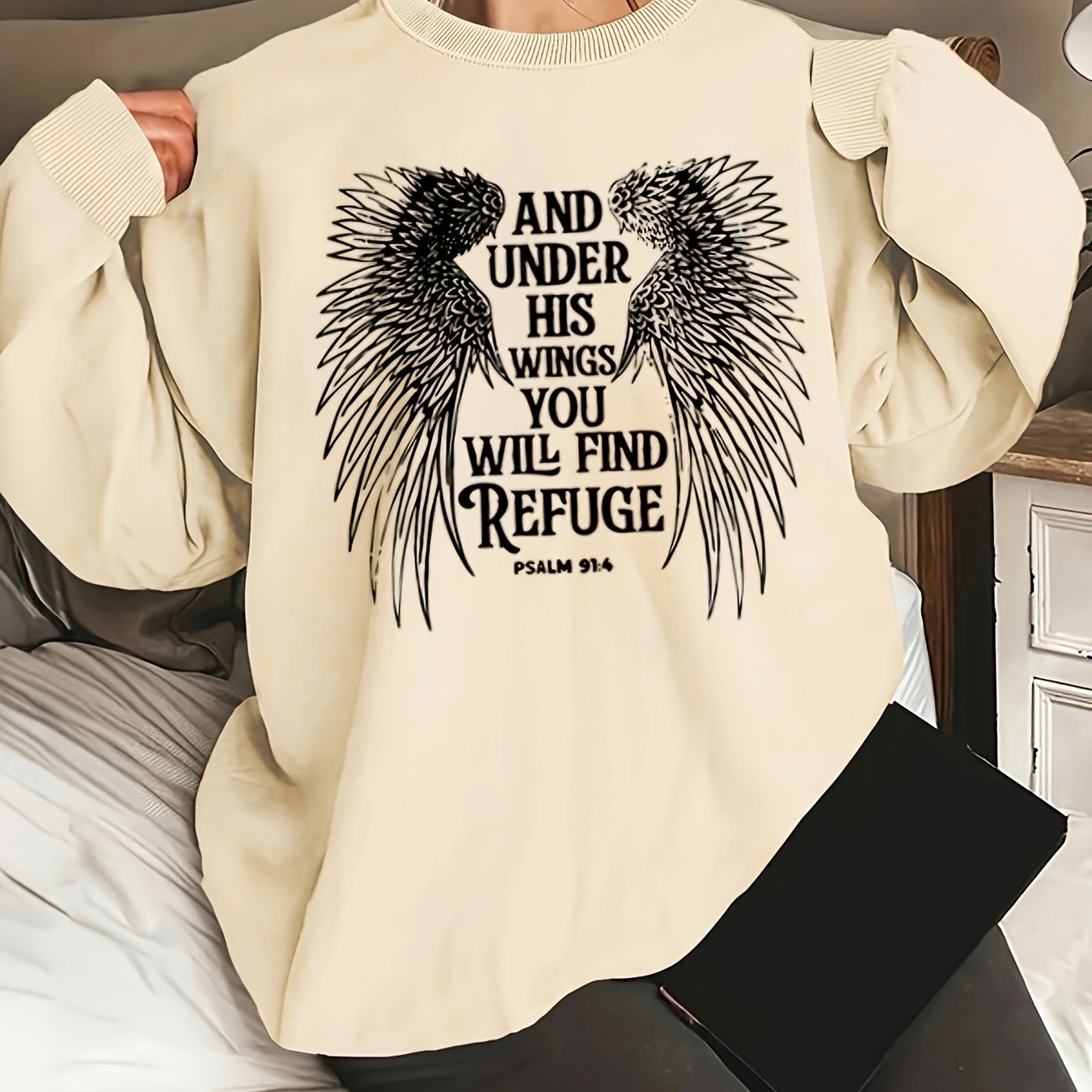 Under His Wings You Will Find Refuge Plus Size Women's Christian Pullover Sweatshirt claimedbygoddesigns