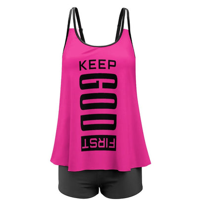 Keep Him First Plus Size Christian Women's Tankini 2 - Piece Swimsuit - ClaimedbyGodDesigns