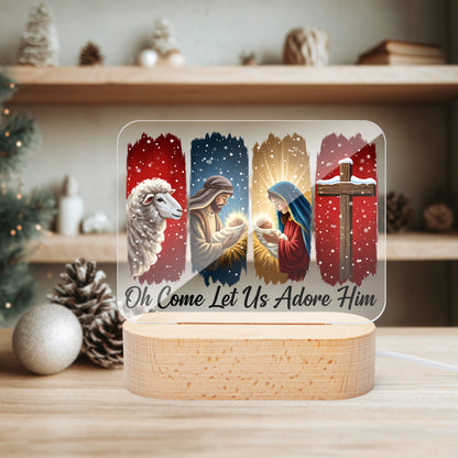 Oh Come Let Us Adore Him Christian Christmas Square Acrylic Night Light - ClaimedbyGodDesigns