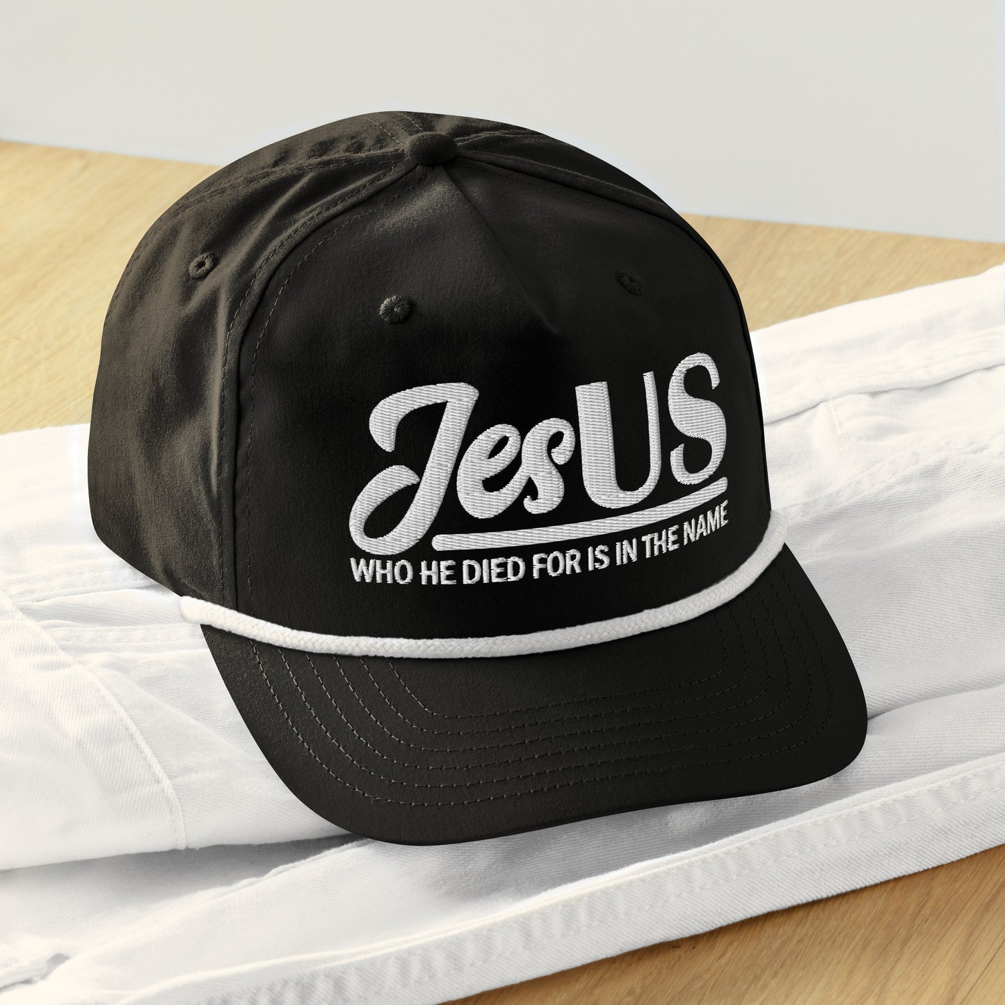 JesUS Who He Died For Is In The Name Adult Christian Golf rope Hat