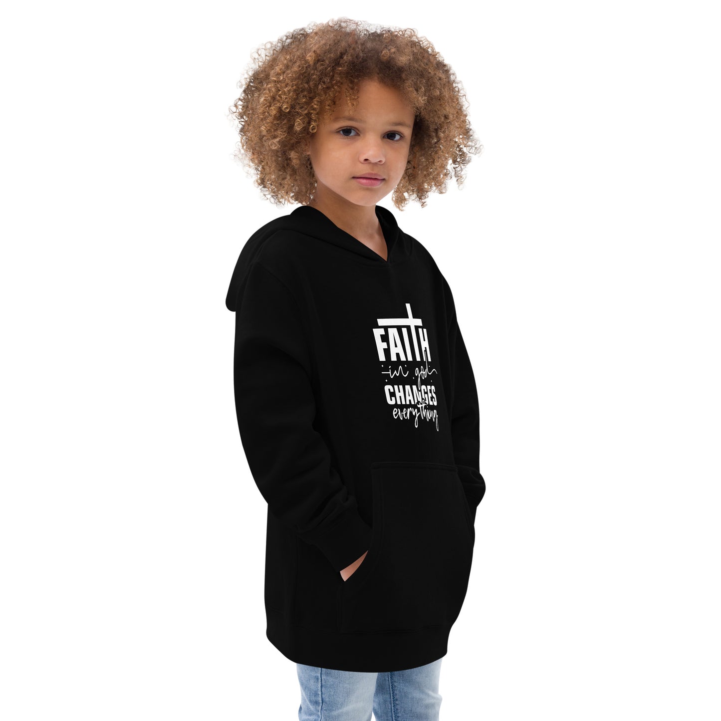 Faith In God Changes Everything Youth Christian fleece Hooded Pullover Sweatshirt