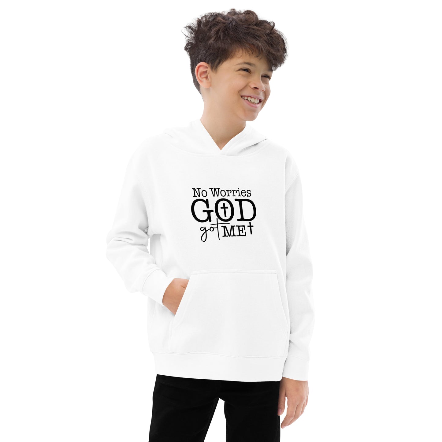 No Worries God Got Me Youth Christian Fleece hooded Sweatshirt