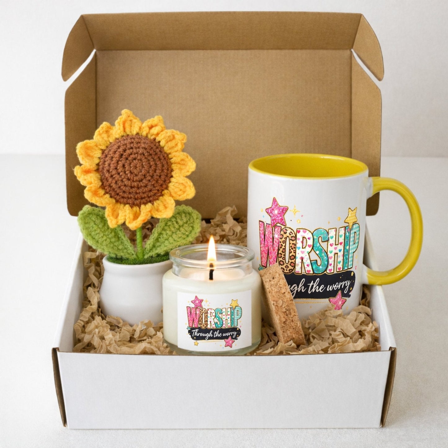 Worship Through The Worry Hello Sunshine Christian Gift Set - ClaimedbyGodDesigns