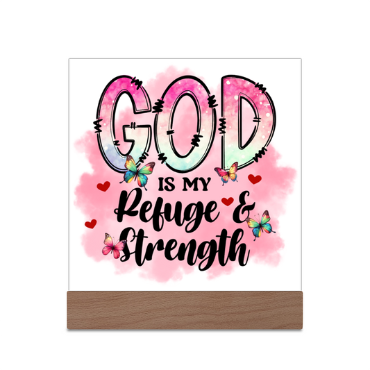 God Is My Refuge And Strength Acrylic Christian Plaque/night light