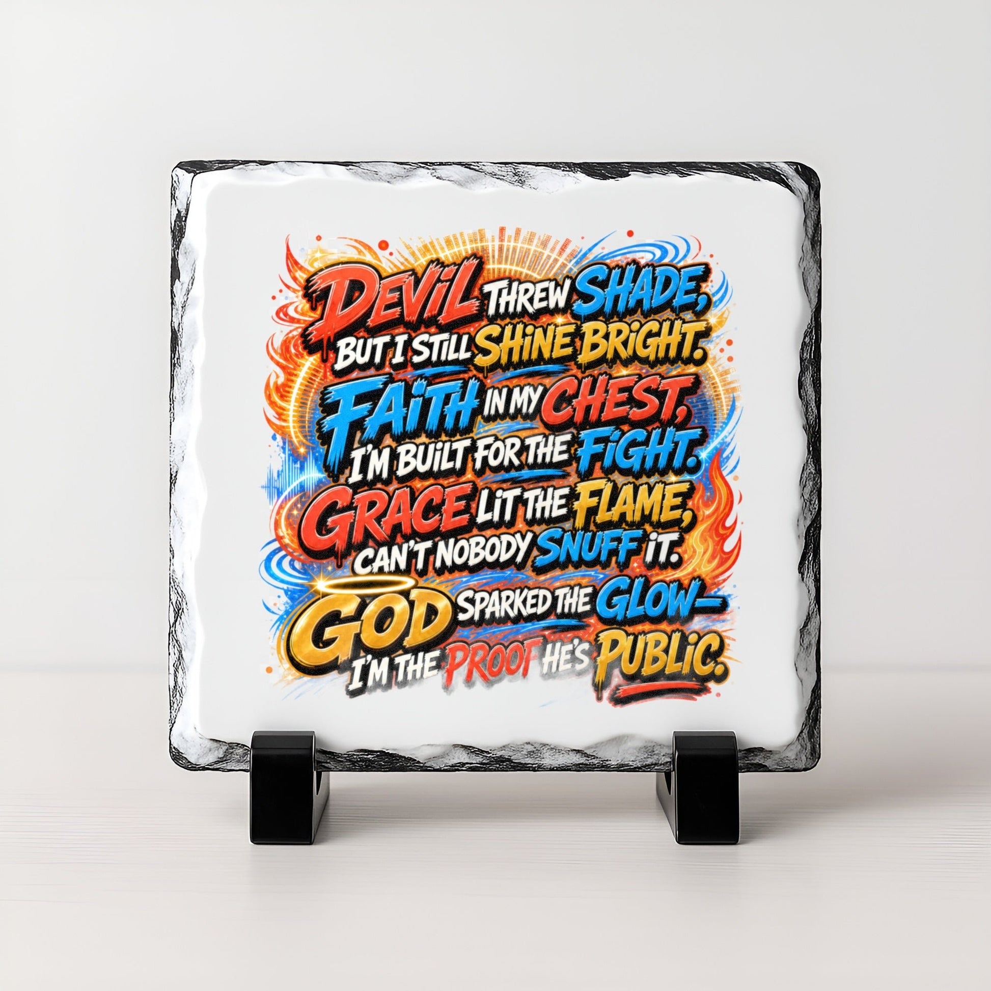 Devil Can’t Dim What God Lit – Faith‑Inspired Candle & Photo Slate Gift Set | Christian Streetwear Home Decor - ClaimedbyGodDesigns