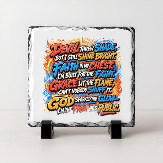 Devil Can’t Dim What God Lit – Faith‑Inspired Candle & Photo Slate Gift Set | Christian Streetwear Home Decor - ClaimedbyGodDesigns